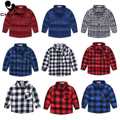 Boys Long Sleeve Classic Plaid Lapel Shirts