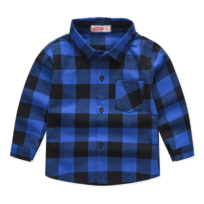 Boys Long Sleeve Classic Plaid Lapel Shirts - AdeleEmbroidery