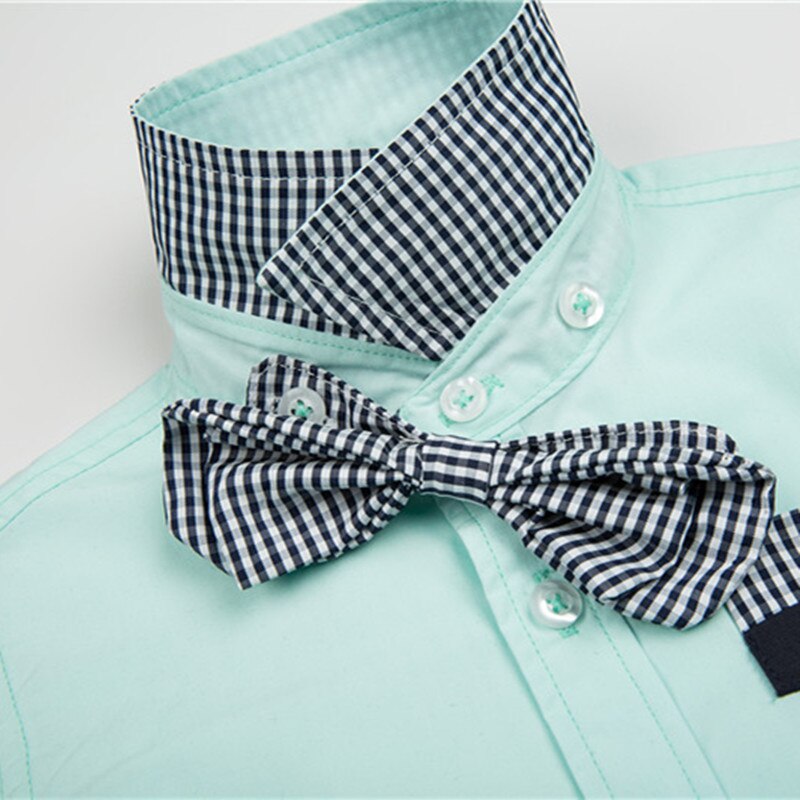 Children's Shirts England Style With Plaid Bow Tie