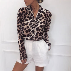 Vintage Blouse Long Sleeve  Leopard Print Turn Down Collar Small to Plus Size - AdeleEmbroidery