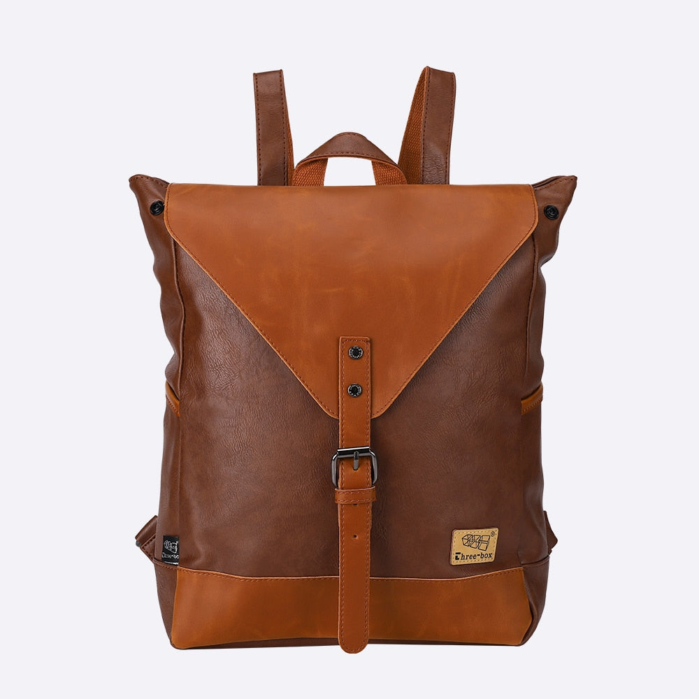 Faux Leather Tan Buckle Front Backpack