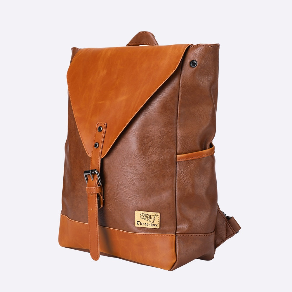 Faux Leather Tan Buckle Front Backpack