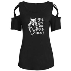 Fashion T-Shirt For Women with Horses/Letters Print - AdeleEmbroidery