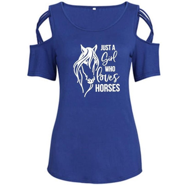 Fashion T-Shirt For Women with Horses/Letters Print - AdeleEmbroidery